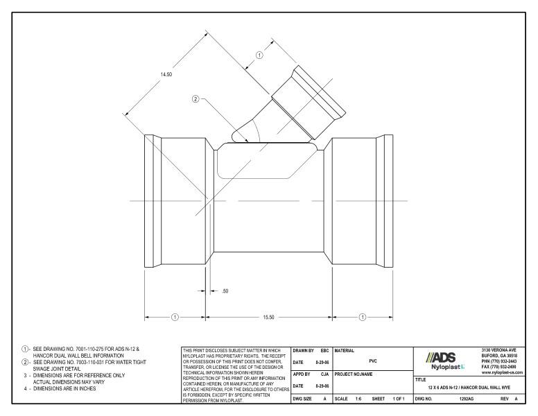 12 x 6 N-12 Dual Wall Wye Nyloplast Detail
