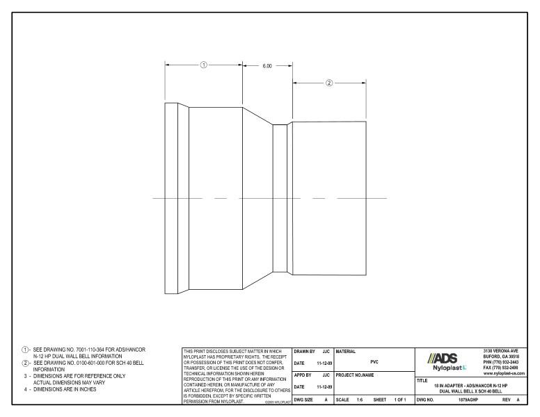 18" Adapter - HP Bell x SCH 40 Bell Nyloplast Detail