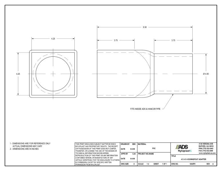 4 X 4 X 4 Downspout Adapter Nyloplast Detail