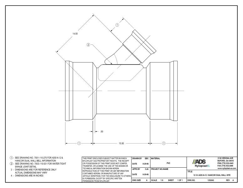 12 x 6 N-12 Dual Wall Wye Nyloplast Detail