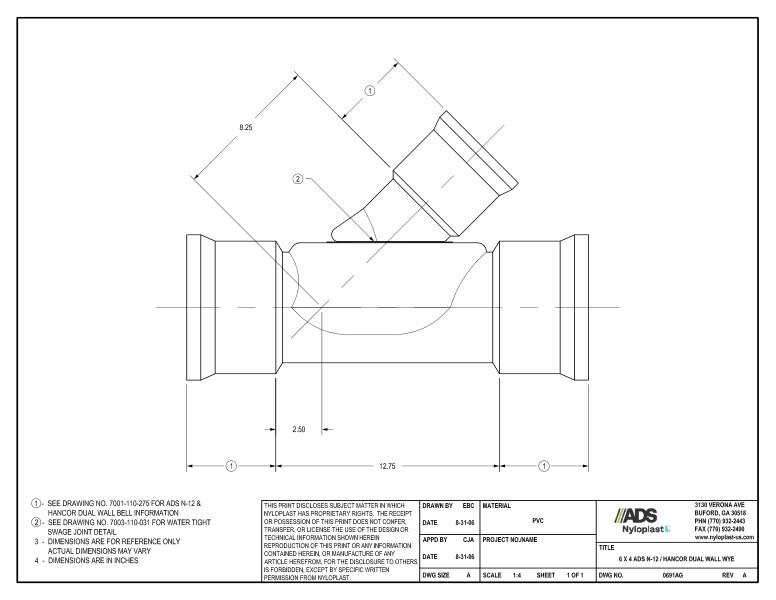 6 x 4 N-12 Dual Wall Wye Nyloplast Detail