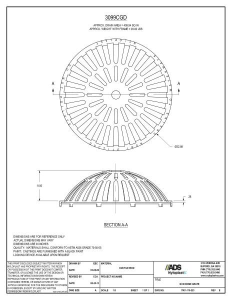 30" Dome Grate Assembly Nyloplast Detail