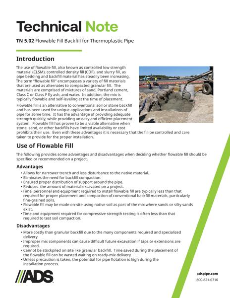 TN 5.02 Flowable Fill Backfill for Thermoplastic Pipe