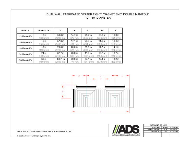 12" - 30" Diameter Fabricated "Water Tight" "Gasket End" Double Manifold (HDPE Manifolds Fittings)
