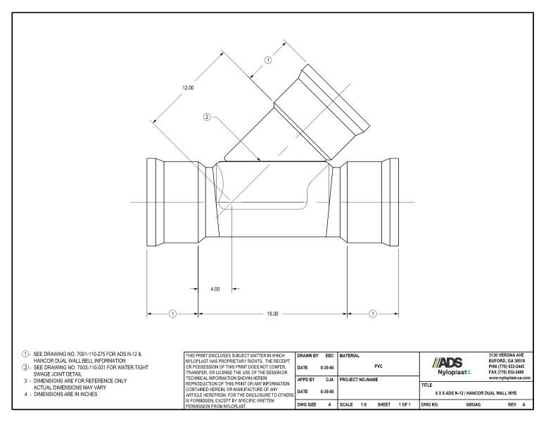 8 x 8 N-12 Dual Wall Wye Nyloplast Detail