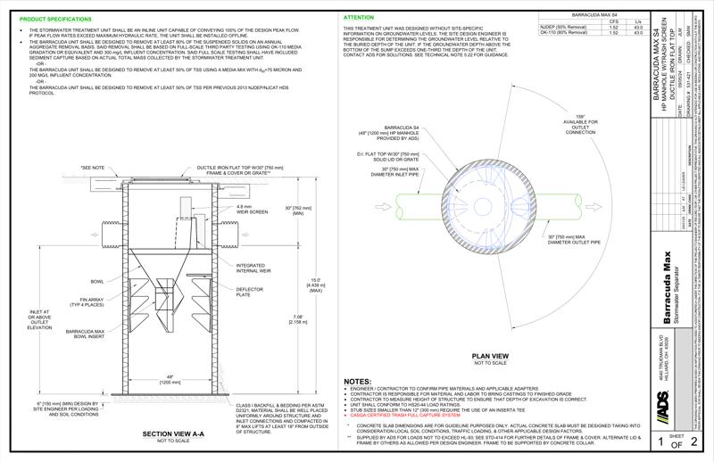 Barracuda Max S4 HP Manhole DI Flat Top Trash Capture Detail