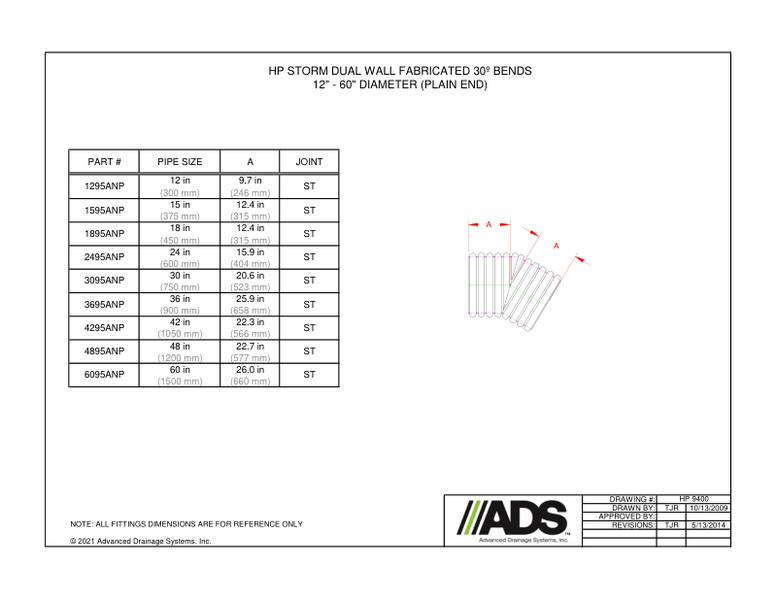 30º Bends 12"-60" HP Storm - Plain End (HP Storm Bends Fittings Manual)