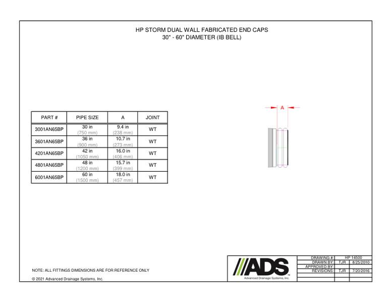 30"-60" End Cap - IB Bell (HP Storm Miscellaneous Fittings Manual)