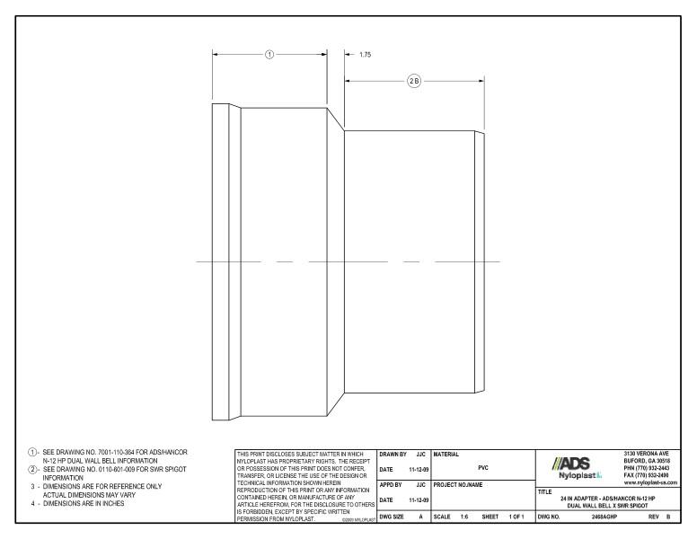 24" Adapter - HP Bell x SWR Spigot Nyloplast Detail