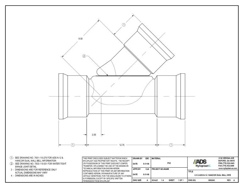 6 x 6 N-12 Dual Wall Wye Nyloplast Detail
