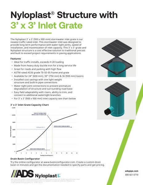 Nyloplast Structure with 3'x3' Inlet Grate Product Sheet