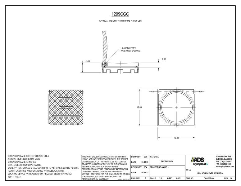 12" Solid Cover Assembly Nyloplast Detail