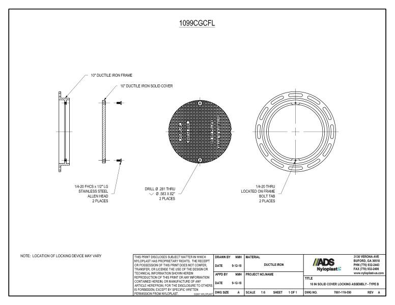 10" Solid Locking Cover Assembly (Drain Basin) Nyloplast Detail