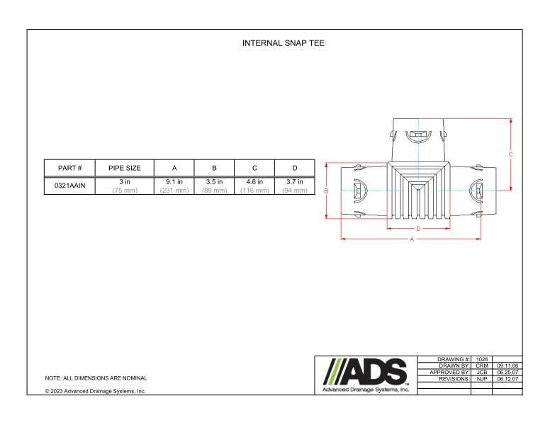 3" Internal Snap Tee (HDPE Single Wall Fittings)