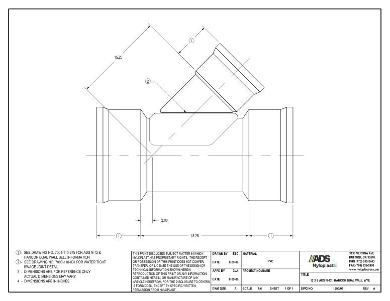 12 x 8 N-12 Dual Wall Wye Nyloplast Detail