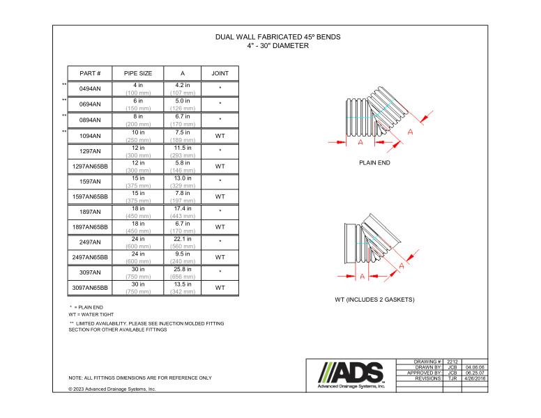 4"-30" Fabricated 45 Degree Bends (HDPE Dual Wall Fabricated Bends Fittings)