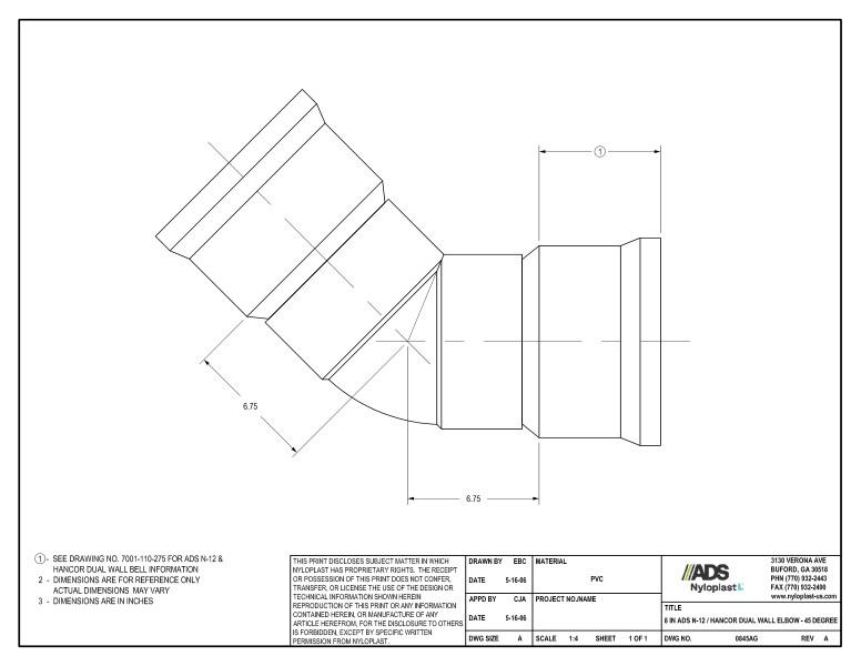 8" N-12 Dual Wall Elbow - 45 Degree Nyloplast Detail