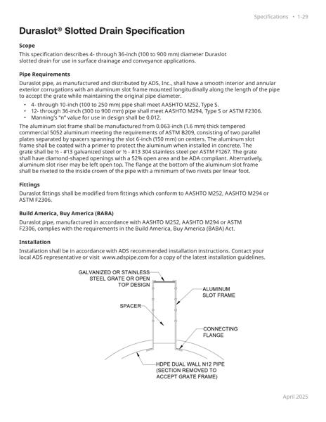 Duraslot Pipe Specification