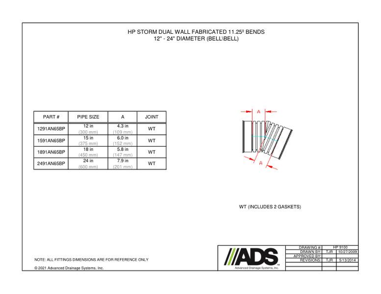 12"-24" 11.25° Bends - Bell/Bell (HP Storm Bends Fittings Manual)