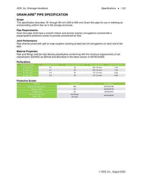 Grain-Aire Pipe Specification