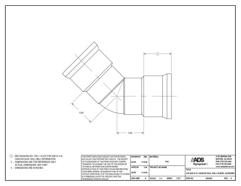 6" N-12 Dual Wall Elbow - 45 Degree Nyloplast Detail