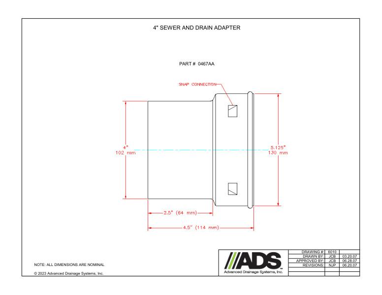 4" Sewer & Drain Adapter (HDPE Single Wall Miscellaneous Fittings)