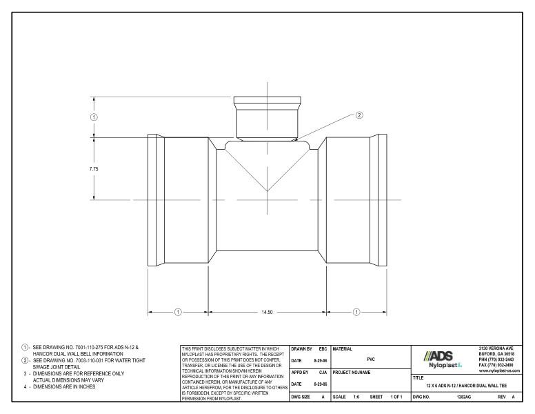12 x 6 N-12 Dual Wall Tee Nyloplast Detail