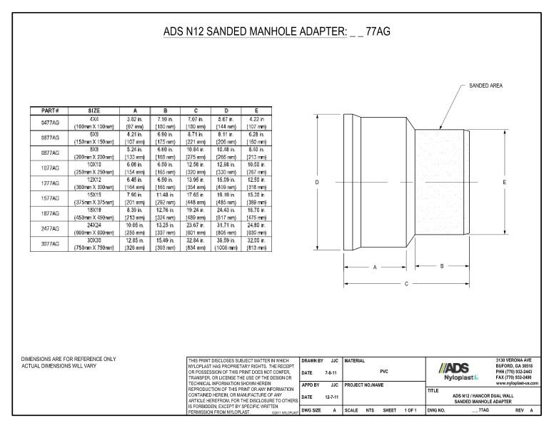Sanded Manhole Adapter - N-12 Wall Bell x SWR Spigot Nyloplast Detail