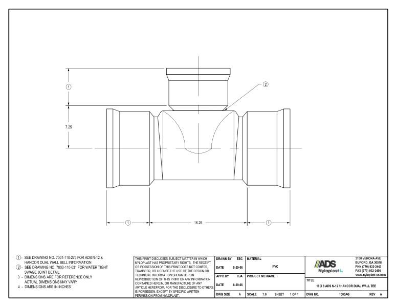 10 x 8 N-12 Dual Wall Tee Nyloplast Detail
