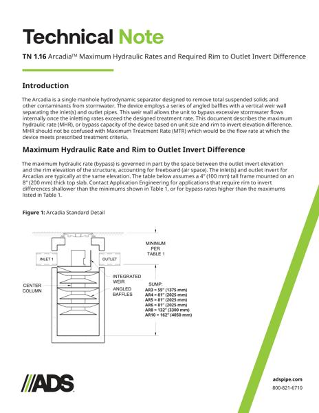 TN 1.16 Arcadia Maximum Hydraulic Rates and Required Rim to Outlet Invert Difference