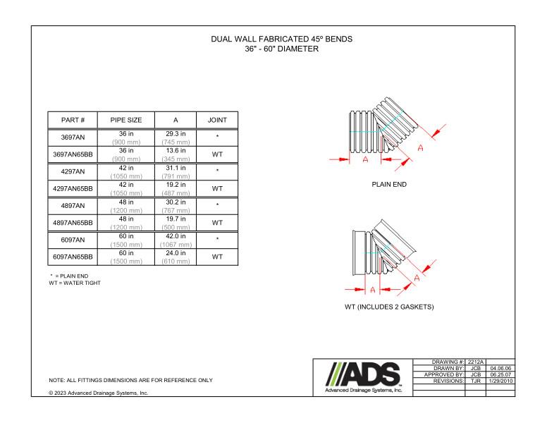 36"-60" Fabricated 45 Degree Bends (HDPE Dual Wall Fabricated Bends Fittings)