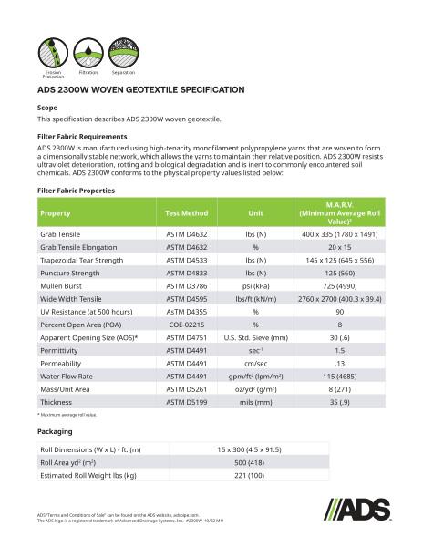 2300W Woven Geosynthetic Specification