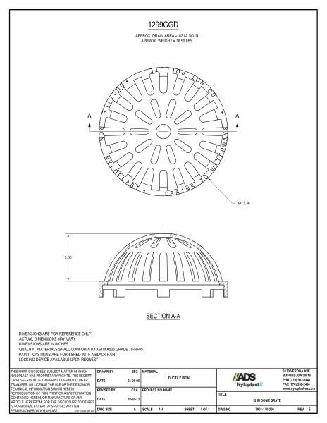 12" Dome Grate Assembly Nyloplast Detail