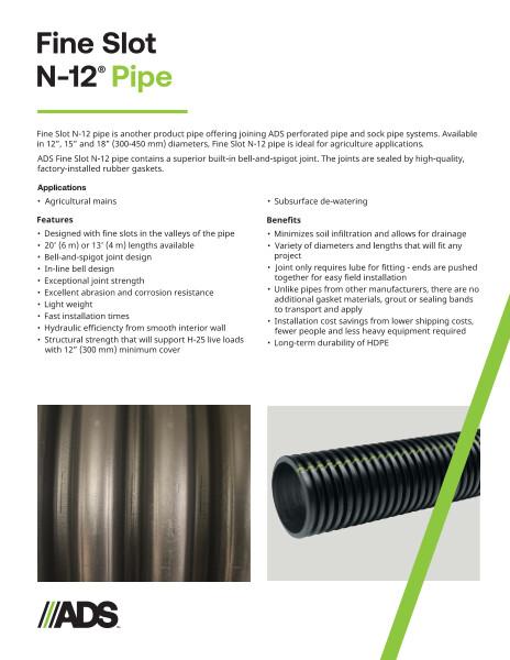 Fine Slot N-12 Pipe Product Sheet