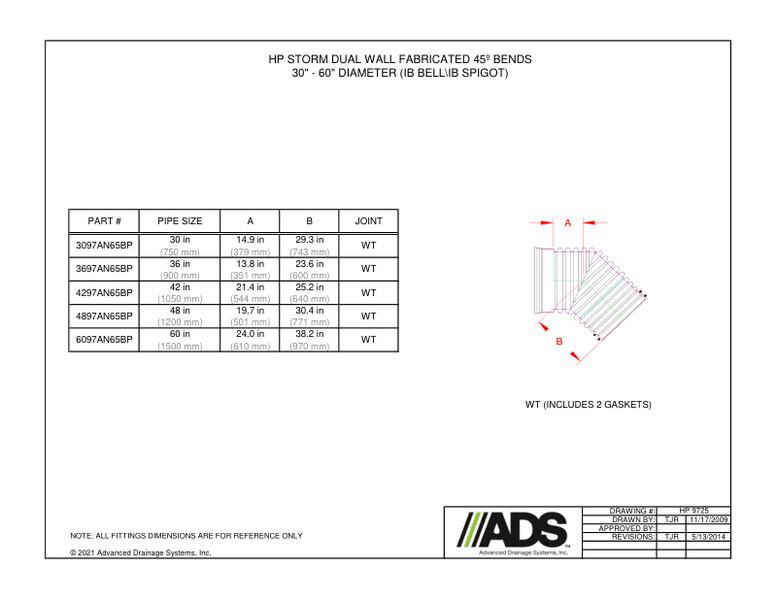 45º Bends 30"-60" HP Storm - IB Bell/IB Spigot (HP Storm Bends Fittings Manual)