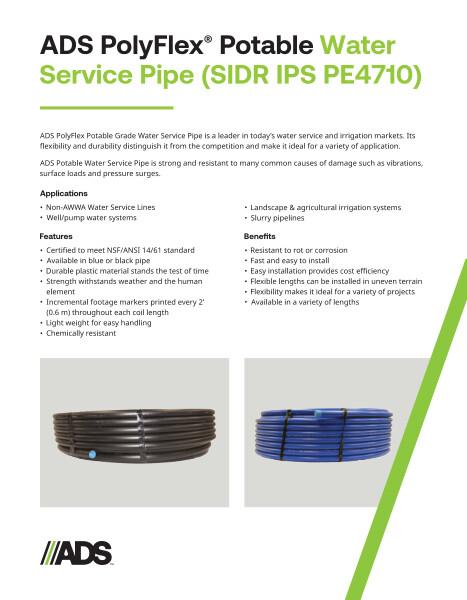 ADS PolyFlex Potable Water Service Tubing IPS Product Sheet