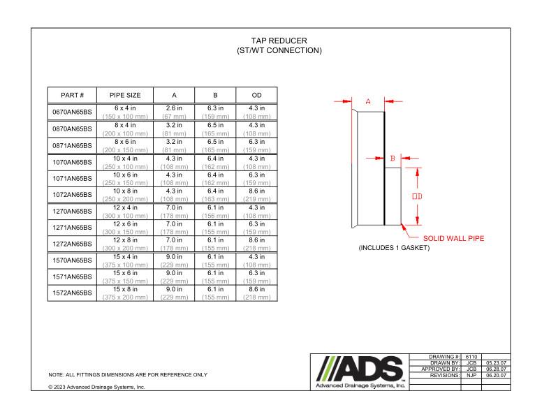 6" x 4" - 15" x 8" Tap Reducer Soil Tight/Water Tight Connections (HDPE Dual Wall Miscellaneous Fittings)