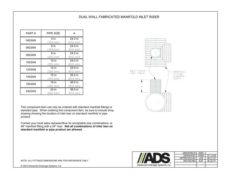 4" - 24" Fabricated Manifold Inlet Riser (HDPE Dual Wall Fabricated Manifolds Fittings)