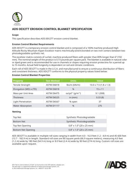 0EX2TT Erosion Control Blanket Geosynthetic Specification