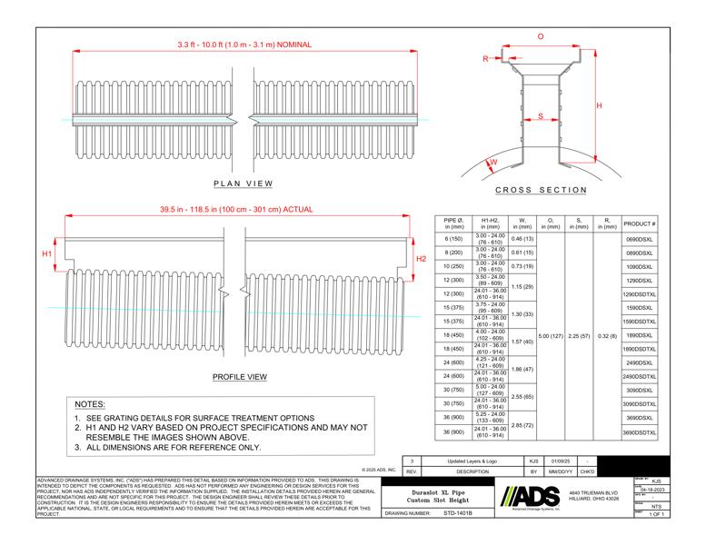 1401B Duraslot XL Pipe Custom Slot Height