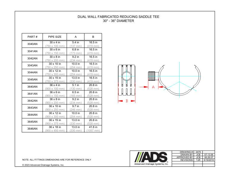 30" - 36" Fabricated Reducing Saddle Tees (HDPE Dual Wall Fabricated Tees Fittings)