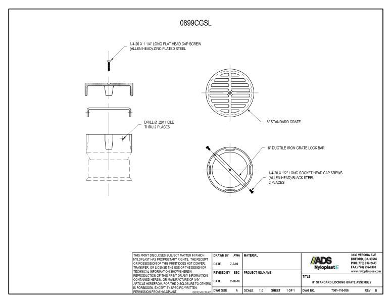 8" Standard Locking Grate Assembly Nyloplast Detail