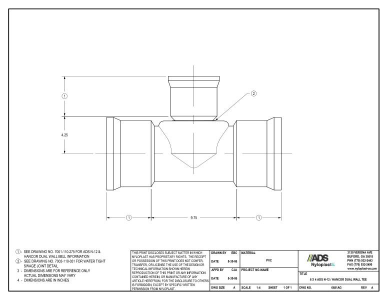 6 x 4 N-12 Dual Wall Tee Nyloplast Detail