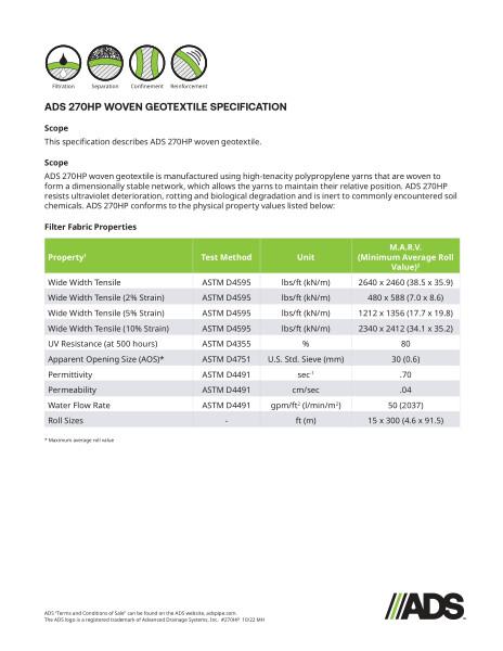 270HP Woven Geosynthetic Specification