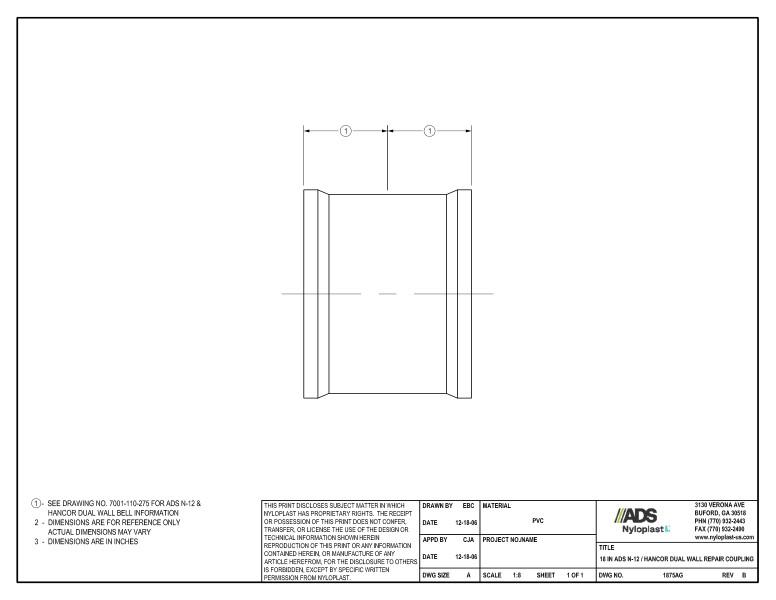 18" N-12 Dual Wall Repair Coupling Nyloplast Detail