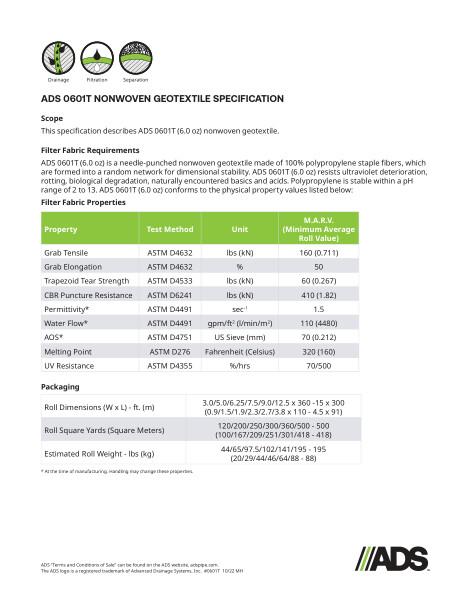 0601T Non-Woven Geosynthetic Specification