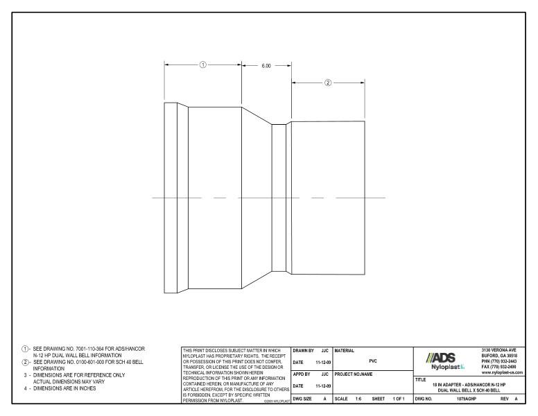 18" Adapter - HP Bell x SCH 40 Bell Nyloplast Detail