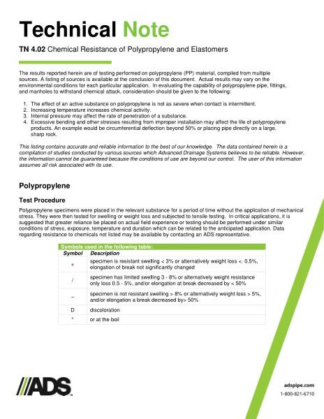 TN 4.02 Chemical Resistance of Polypropylene and Elastomers
