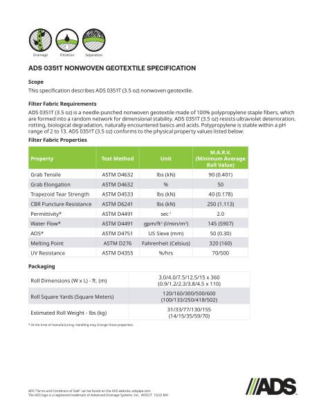 0351T Nonwoven Geosynthetic Specification