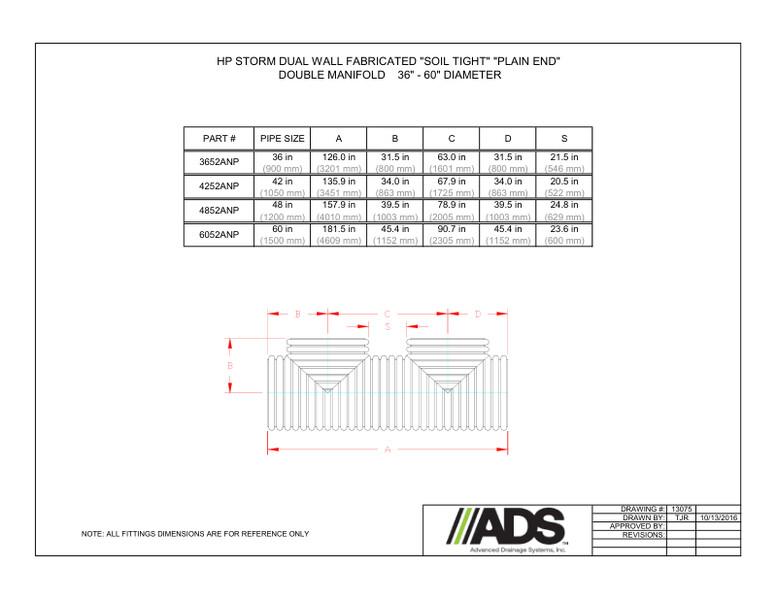 36"-60" ST Plain End Double Manifold (HP Storm Manifolds Fittings Manual)